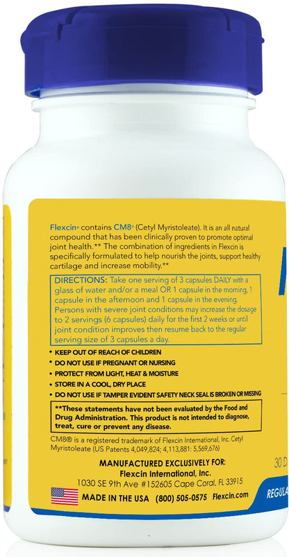 Flexcin Joint Health & Mobility Formula with CM8 | 3 Pack (270 Capsules) - Glucosamine, MSM, Collagen Type II