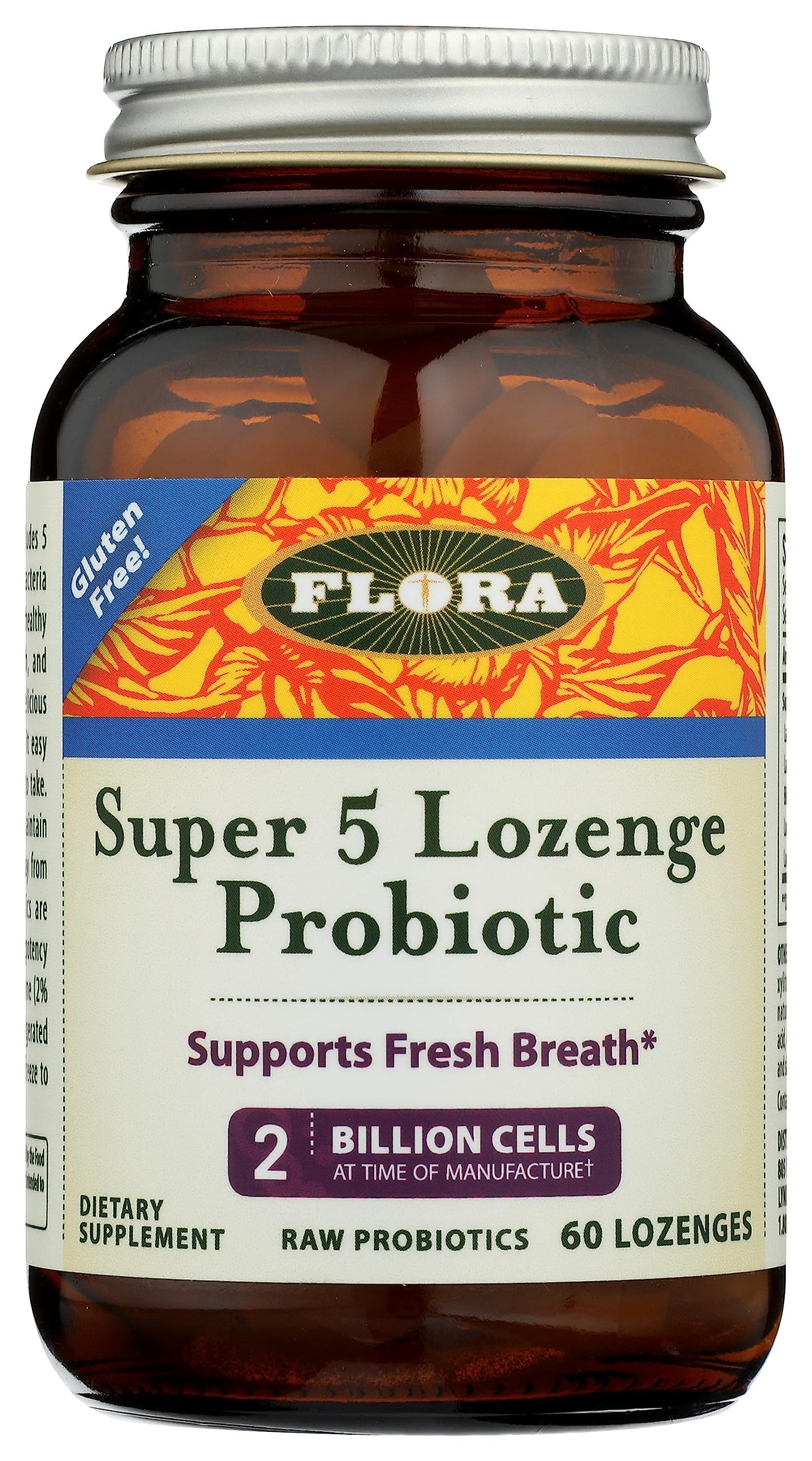 Flora - Super 5 Lozenge Probiotic with 2B CFU, Raspberry, 60 Lozenges