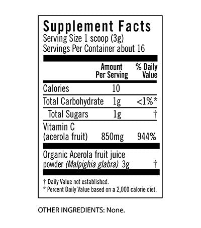 Flora Acerola Powder – Daily Immune Booster with Vitamin C | Gluten Free & Vegan, 1.7 oz Glass Bottle