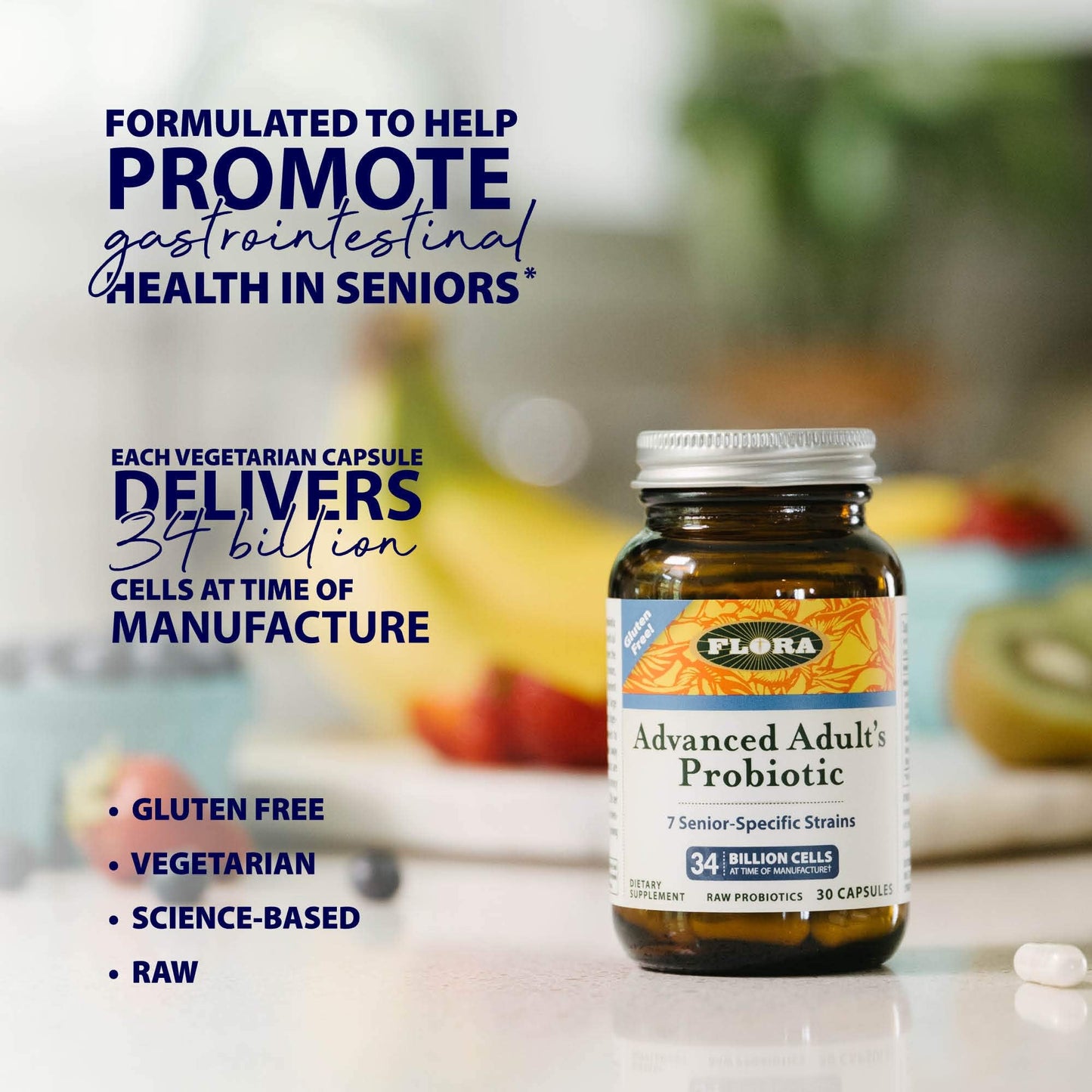 Flora Advanced Adult Probiotic – 34B CFU, 7 Senior Strains, Gluten Free