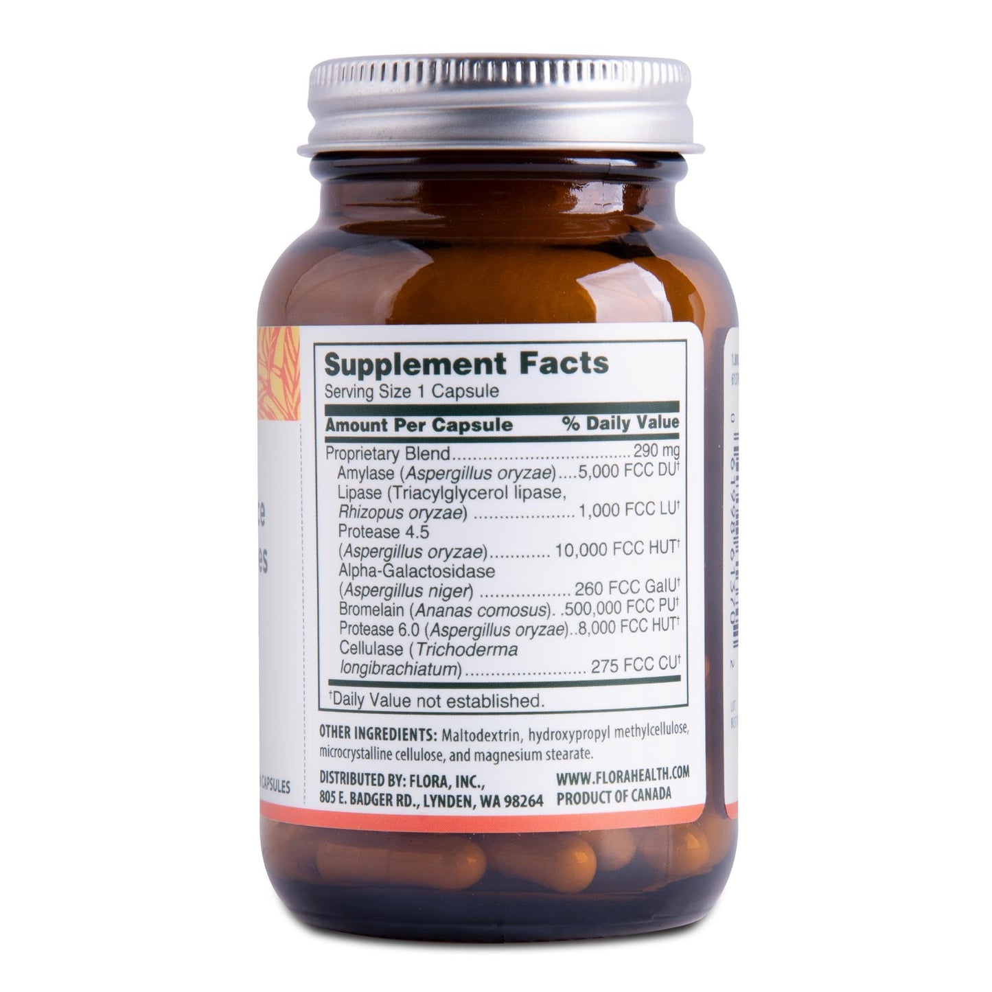 Flora Daily Maintenance Digestive Enzymes – 7 Enzymes, Gluten-Free, Non-GMO, 60 Veg Capsules