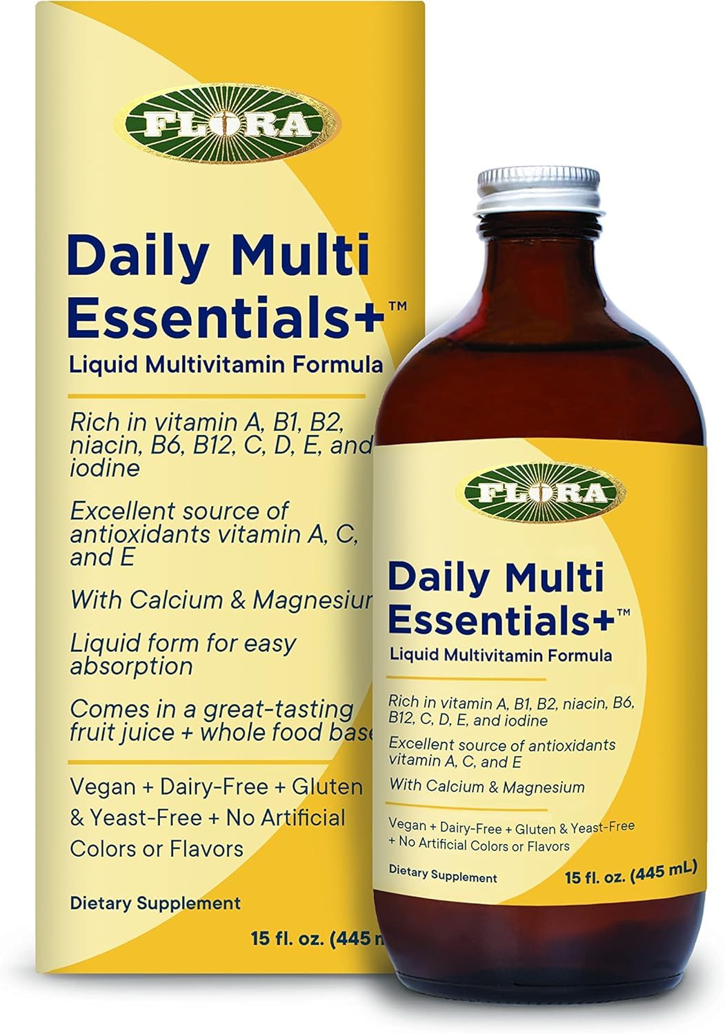 Flora Daily Multi Essentials+ Liquid Multivitamin – 13 Vitamins & Minerals, 15 fl oz