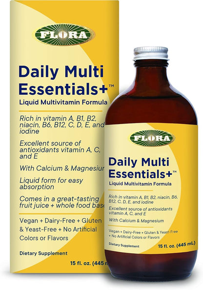 Flora Daily Multi Essentials+ Liquid Multivitamin – 13 Vitamins & Minerals, 15 fl oz