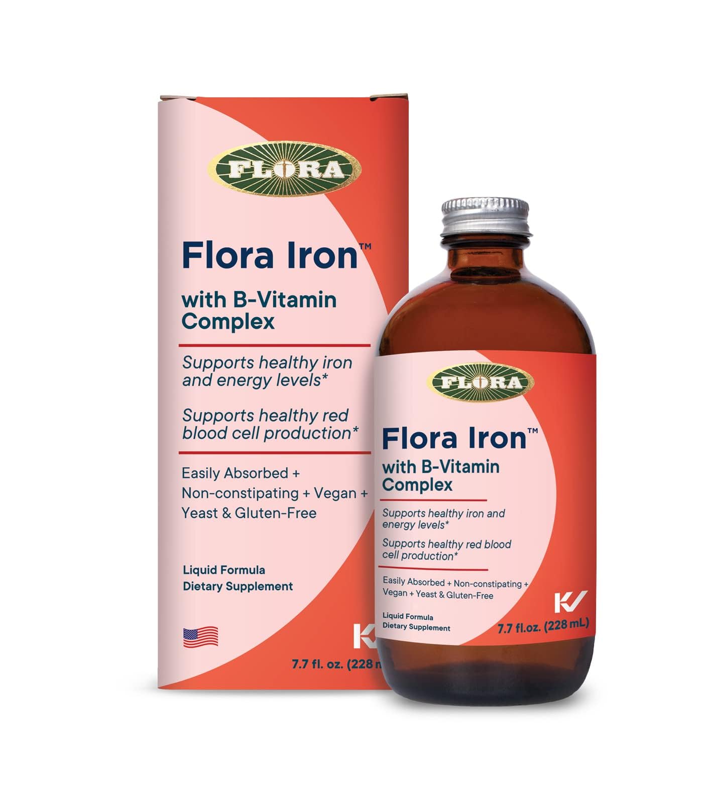 Flora Iron – Vegan Liquid Iron with B Vitamins for Energy & Red Blood Cell Support (7.7 fl oz)