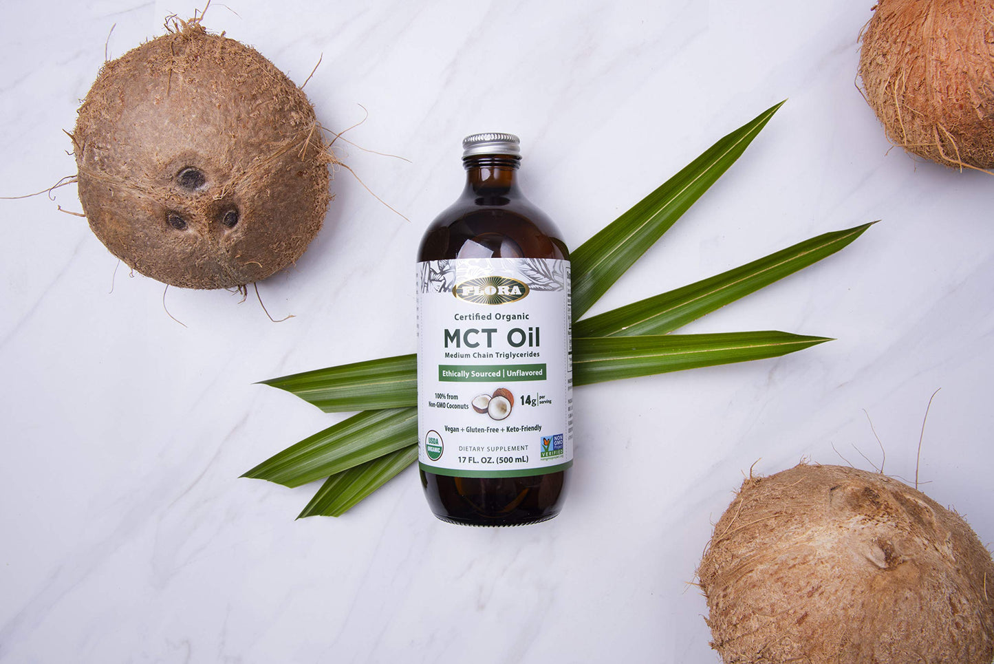 Flora MCT Oil Certified Organic – Brain Health & Muscle Energy | C8/C10 | 8.5 oz Glass Bottle