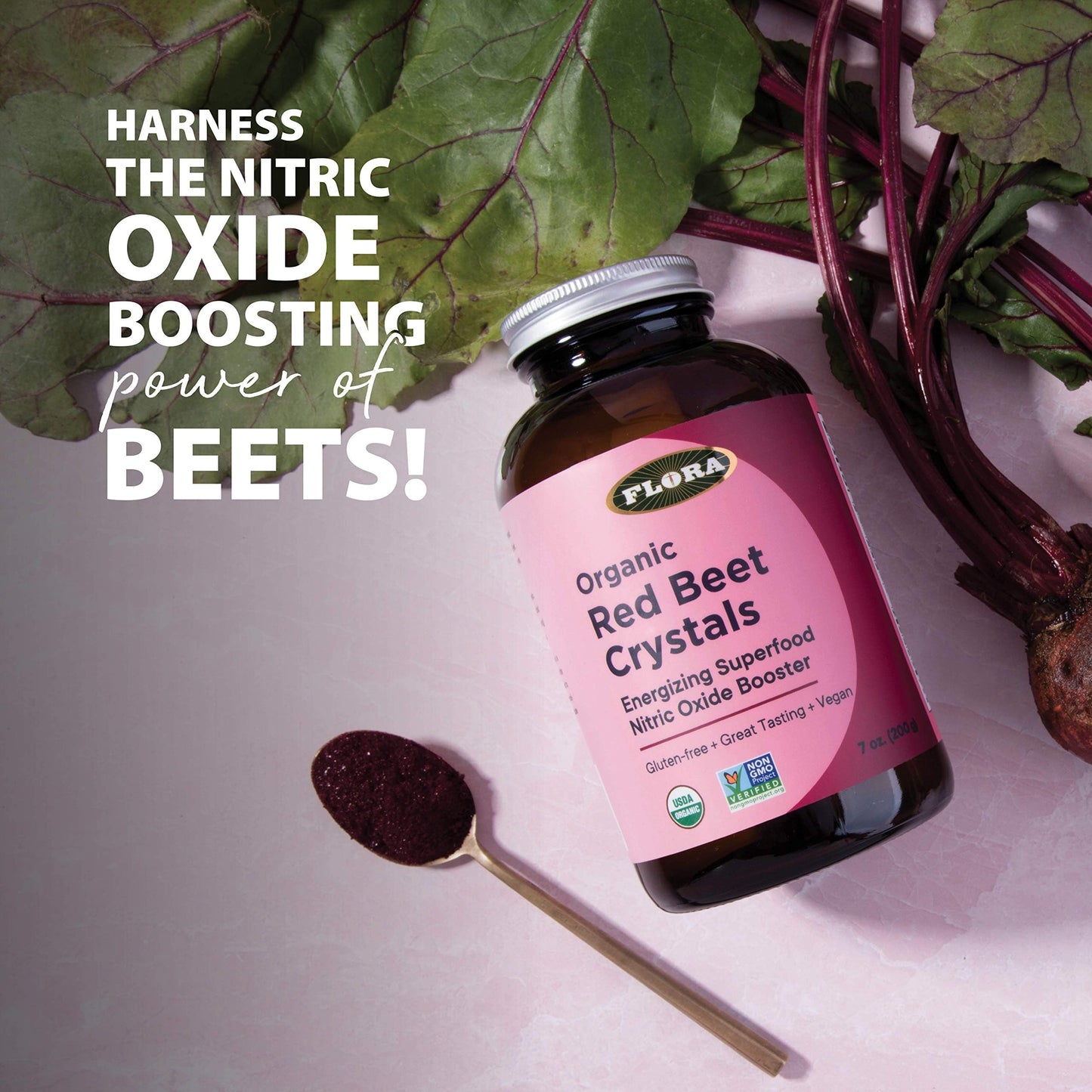 Flora Organic Red Beet Crystals – Energizing Beet Superfood, Nitric Oxide Booster, Vegan (7 oz)
