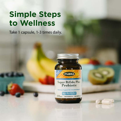 Flora Super Bifido Plus 102 Billion CFU | Raw Probiotics for Digestive Balance - 30 Veg Capsules