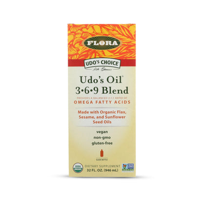 Flora Health UDO’s Oil Omega 3-6-9 32 Oz – Organic Plant-Based, Cold-Pressed, Vegan Oil Blend