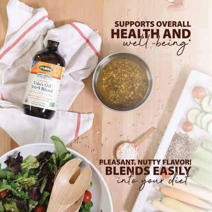 Flora Udo's Choice Omega 3-6-9 Oil Blend – Organic Flax, Sesame & Sunflower, 8.5 fl oz Glass Bottle