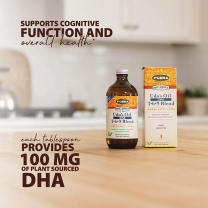 Flora Udo's Oil DHA 3-6-9 Blend - Vegan Omega-3-6-9 for Brain & Eye Health - 17 fl oz