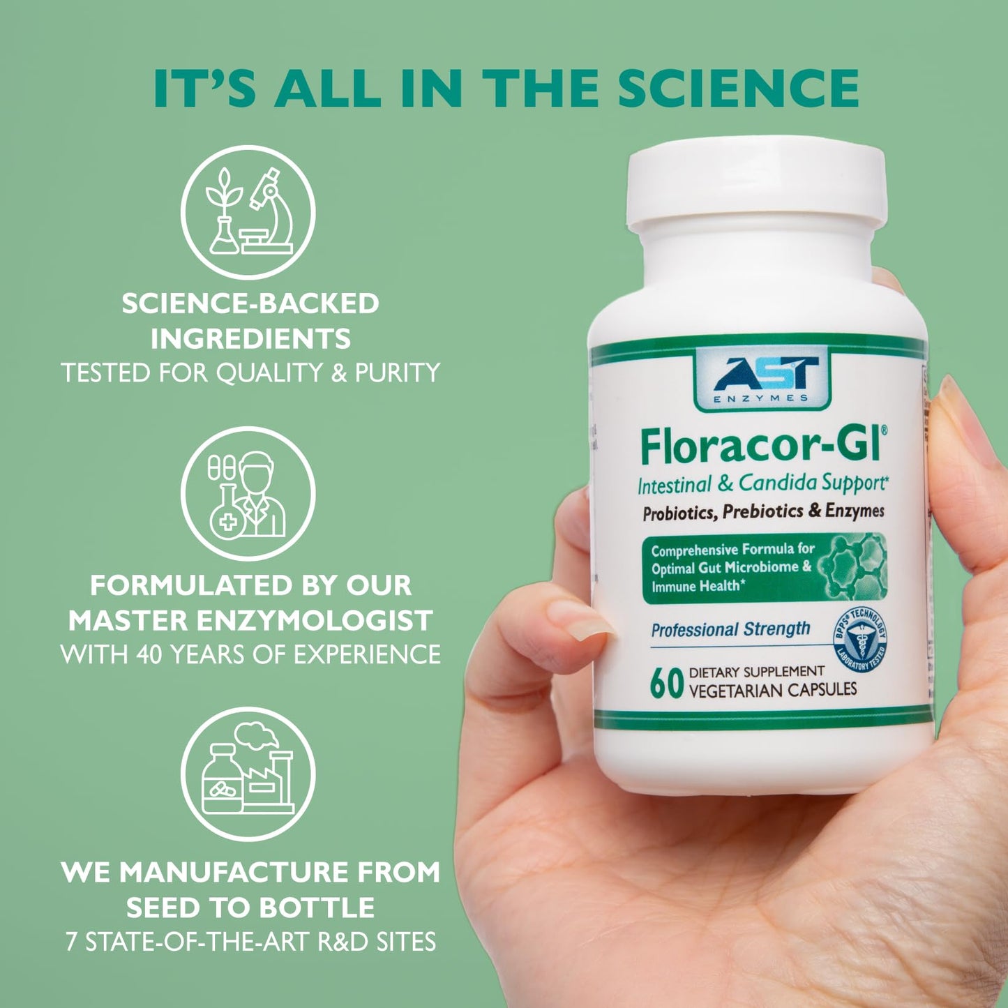 Floracor-GI Probiotics & Enzymes for Digestive Health – 180 Vegetarian Capsules
