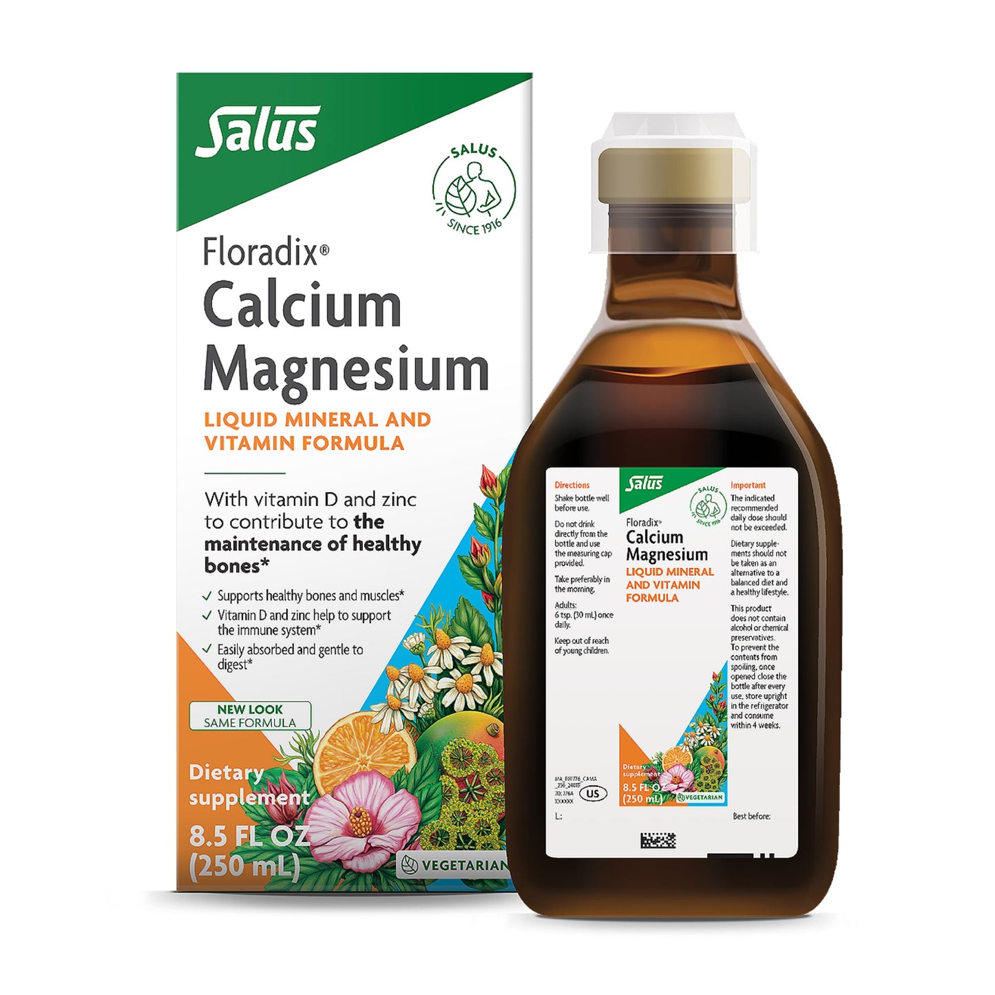 Floradix Calcium Magnesium Liquid – Bone Support with Vitamin D & Zinc (8.5 fl oz) – Vegan & Non-GMO