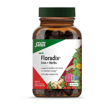 Floradix Iron + Herbs – Vegan Liquid Iron for Energy Support (120 Phyto-Caps)