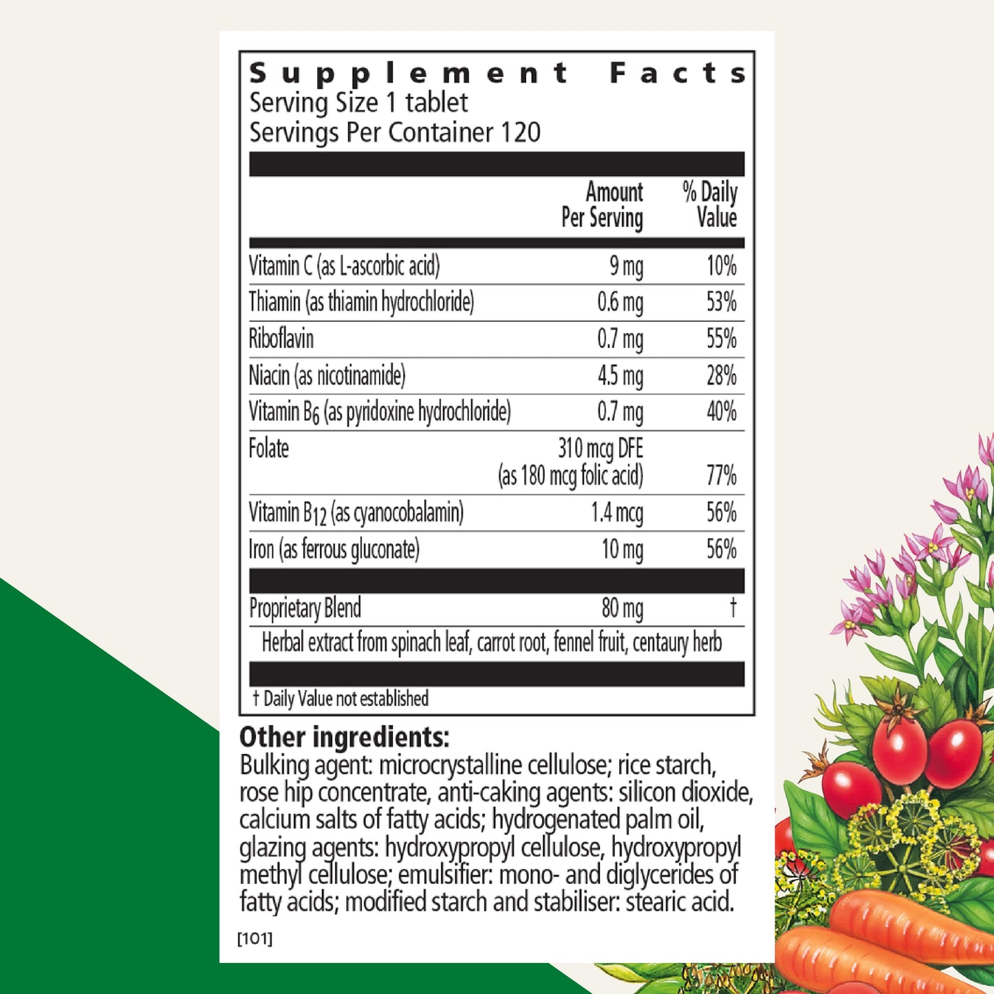 Floradix Iron Tablets - Iron Supplement with B Vitamins, Vitamin C & More | Vegetarian & Gluten-Free | 120 Tablets