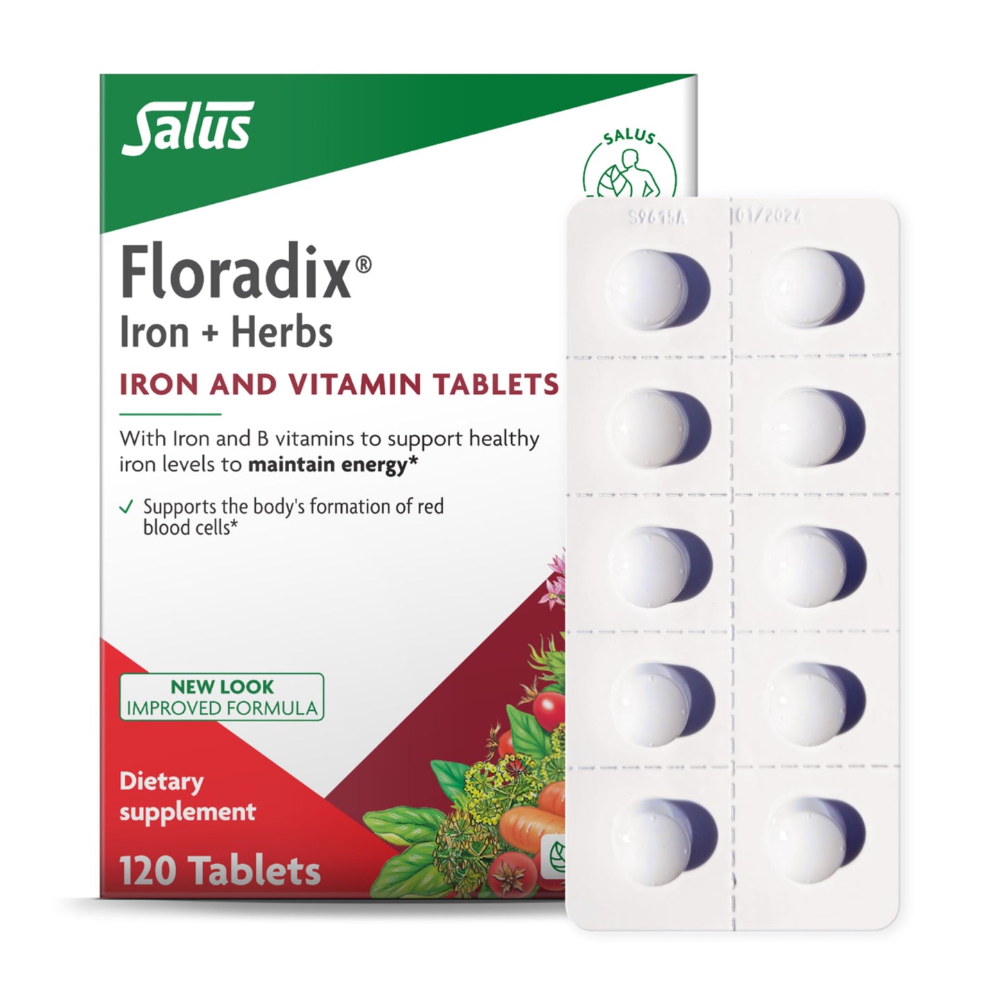 Floradix Iron Tablets - Iron Supplement with B Vitamins, Vitamin C & More | Vegetarian & Gluten-Free | 120 Tablets