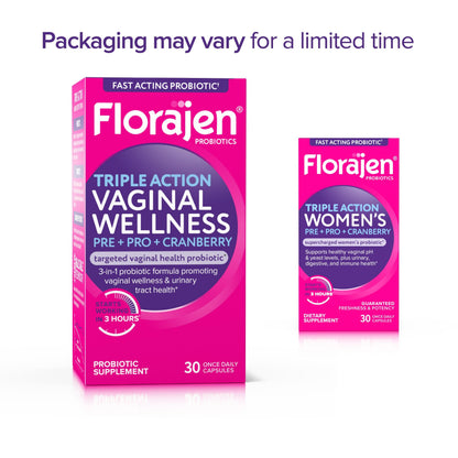 Florajen Women's Triple-Action Probiotic – Prebiotic + Cranberry (30 Count) – Gluten-Free & Vegan