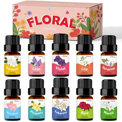 Floral Essential Oils Set – Holamay Premium Fragrance Oils for Candle Making (5ml x10) – Rose, Jasmine, Neroli, Gardenia, Lilac & More