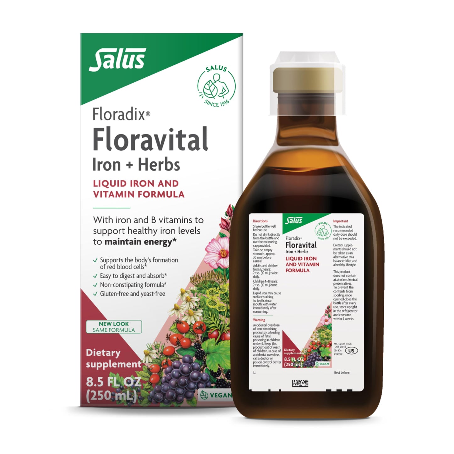 Floradix Floravital Liquid Iron & Vitamin Formula – Vegan Liquid Iron Supplement with C & B Vitamins, Herbs – Gluten-Free, Non-GMO – 8.5 fl oz