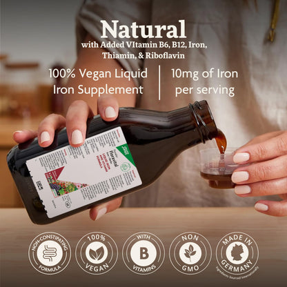 Floradix Floravital Liquid Iron & Vitamin Formula – Vegan Liquid Iron Supplement with C & B Vitamins, Herbs – Gluten-Free, Non-GMO – 8.5 fl oz