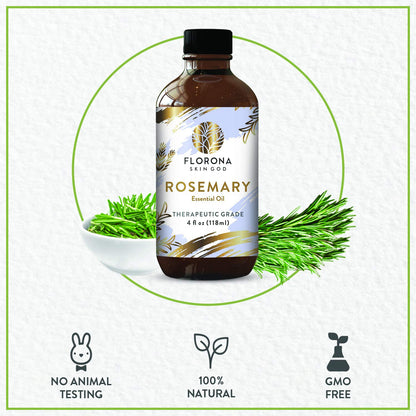 Florona Rosemary Essential Oil - 100% Pure & Natural, 4 oz | Hair & Skin Care, Aromatherapy