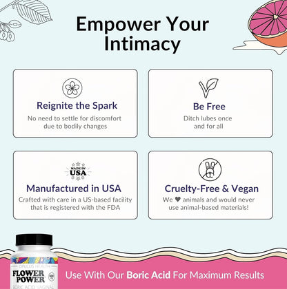 Flower Power Vaginal Moisturizer Capsules | 60 Count | End Vaginal Dryness with Slippery Elm Bark | Made in USA