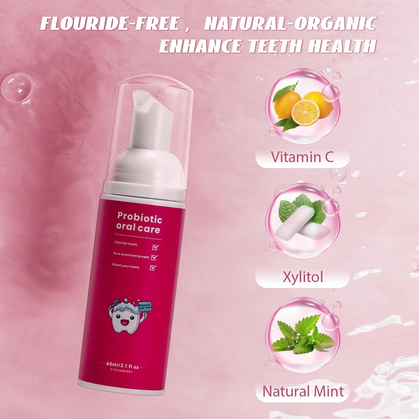 Fluoride Free Foam Kids Toothpaste – Mint Strawberry, Travel Size