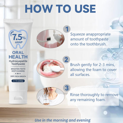 7.5% Hydroxyapatite Toothpaste for Sensitive Teeth & Enamel Repair – Fresh Mint 2.12 oz