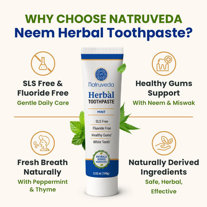 Natruveda Neem Herbal Toothpaste with Copper Tongue Scraper - Fluoride Free, Ayurvedic Oral Care