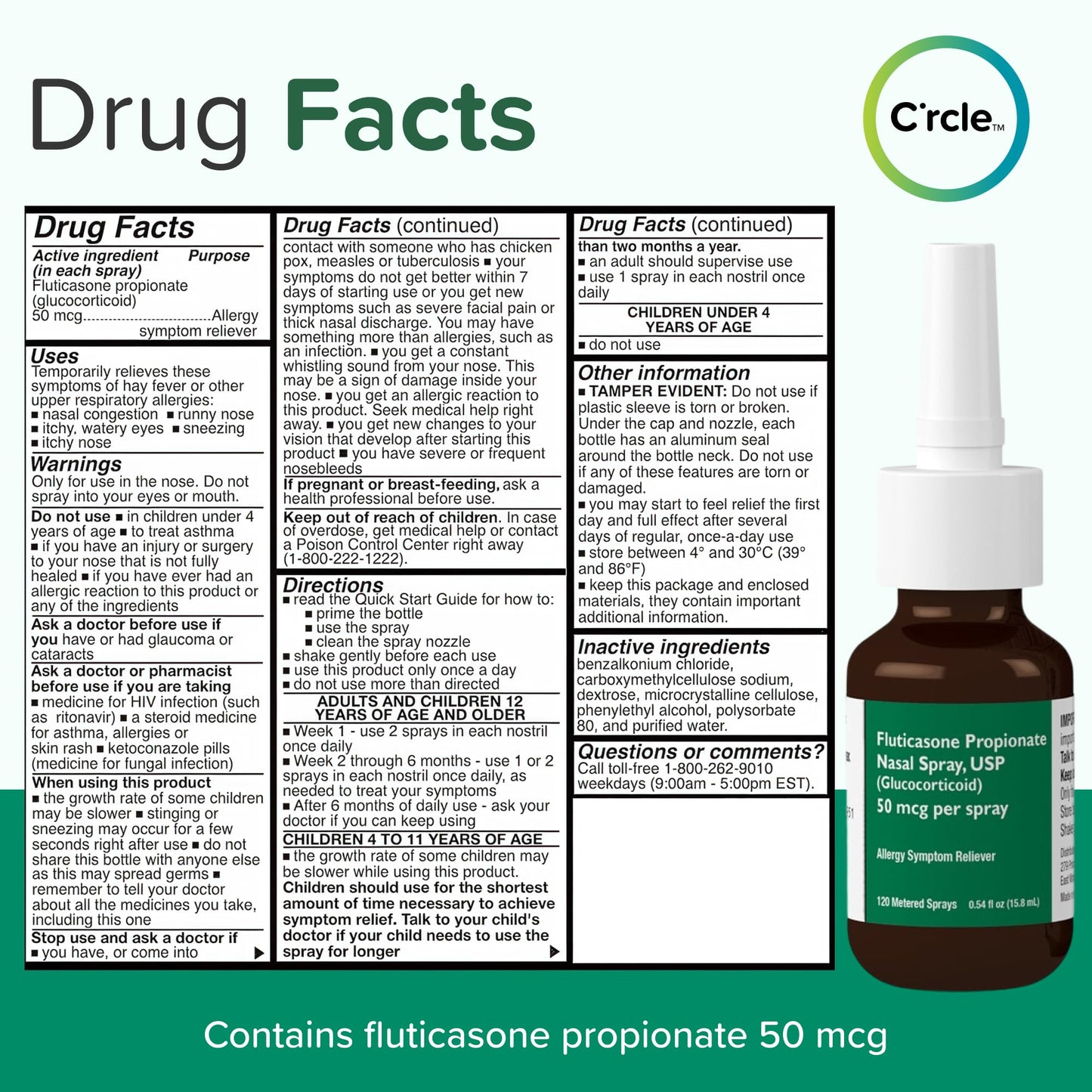 FlutiCare Fluticasone Nasal Spray – 24-Hour Non-Drowsy Allergy Relief, 50 mcg, 3 Month Supply