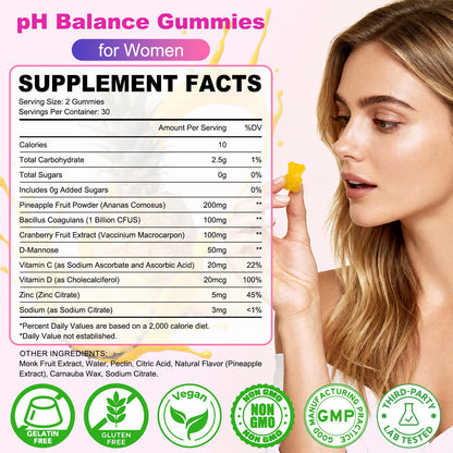 Flyrocer 2 Pack Feminine Balance Gummies — PH Balance, Gut Health & Immunity | Pineapple 120 Count