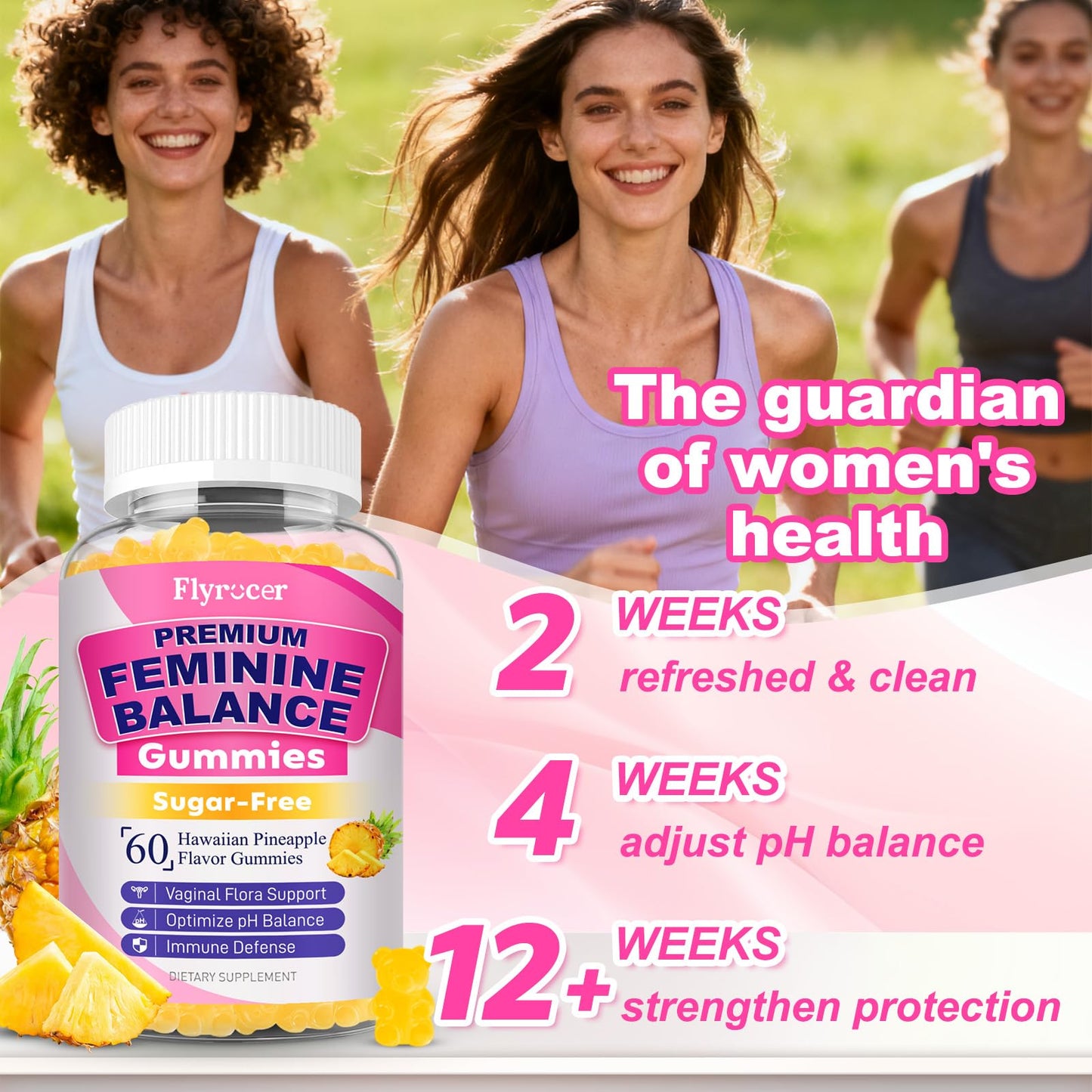 Flyrocer Feminine Balance Gummies – PH Balance & Vaginal Flora Support (60 Count) – Vegan