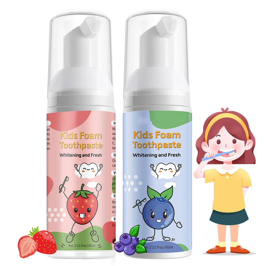 Foam Toothpaste Kids – Fruit Flavor Mouthwash for Toddlers | 360°Care Anti-Cavity with Fluoride
