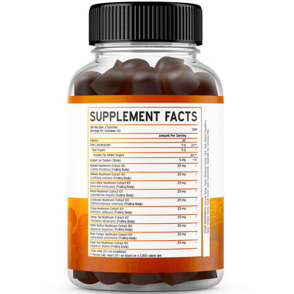 Mushroom Gummies 2500mg - 10-in-1 Focus & Brain Supplement | 120 Gummies (Pack of 2) | Vegan, USA Made