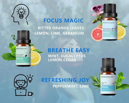 Focus Essential Oil Set – 6x10ml Diffuser Aromatherapy Blends