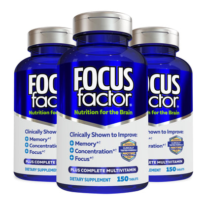 Focus Factor Brain Supplement – Complete Multivitamin for Memory & Focus (Pack of 3, 150 Count)