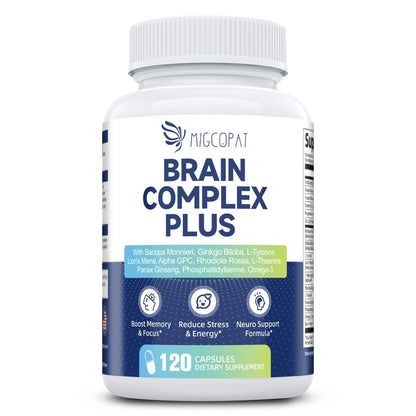 Brain Supplements for Memory & Focus – Nootropic with Bacopa Monnieri, Lion's Mane, Alpha GPC & Ginkgo (120 Caps)
