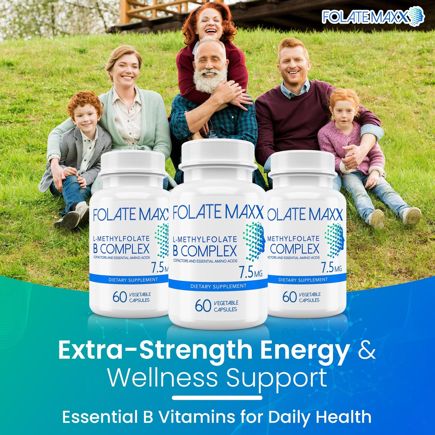 FolateMaxx L-Methylfolate 7.5mg with B Complex – 60 Capsules | Non-GMO, Gluten Free | 2-Month Supply