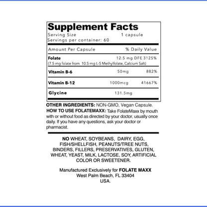 FolateMaxx L-Methylfolate 7.5mg with B Complex – 60 Capsules | Non-GMO, Gluten Free | 2-Month Supply
