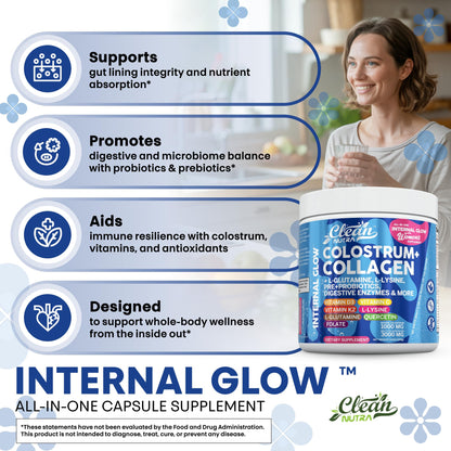 Bovine Colostrum Powder + Collagen Peptides with L-Glutamine – Gut Health Supplement | Clean Nutra