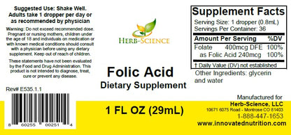 Herb-Science Liquid Vitamin B9 Folic Acid Drops | Brain & Digestive Health