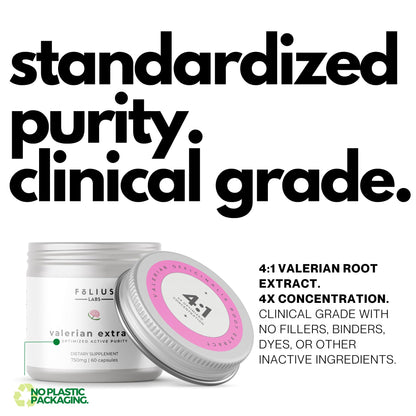FOLIUS LABS Valerian Root 4:1 Extract Capsules 750mg – 60 Capsules | Gluten Free, Non-GMO, Optimized Active Purity, 4X Concentration
