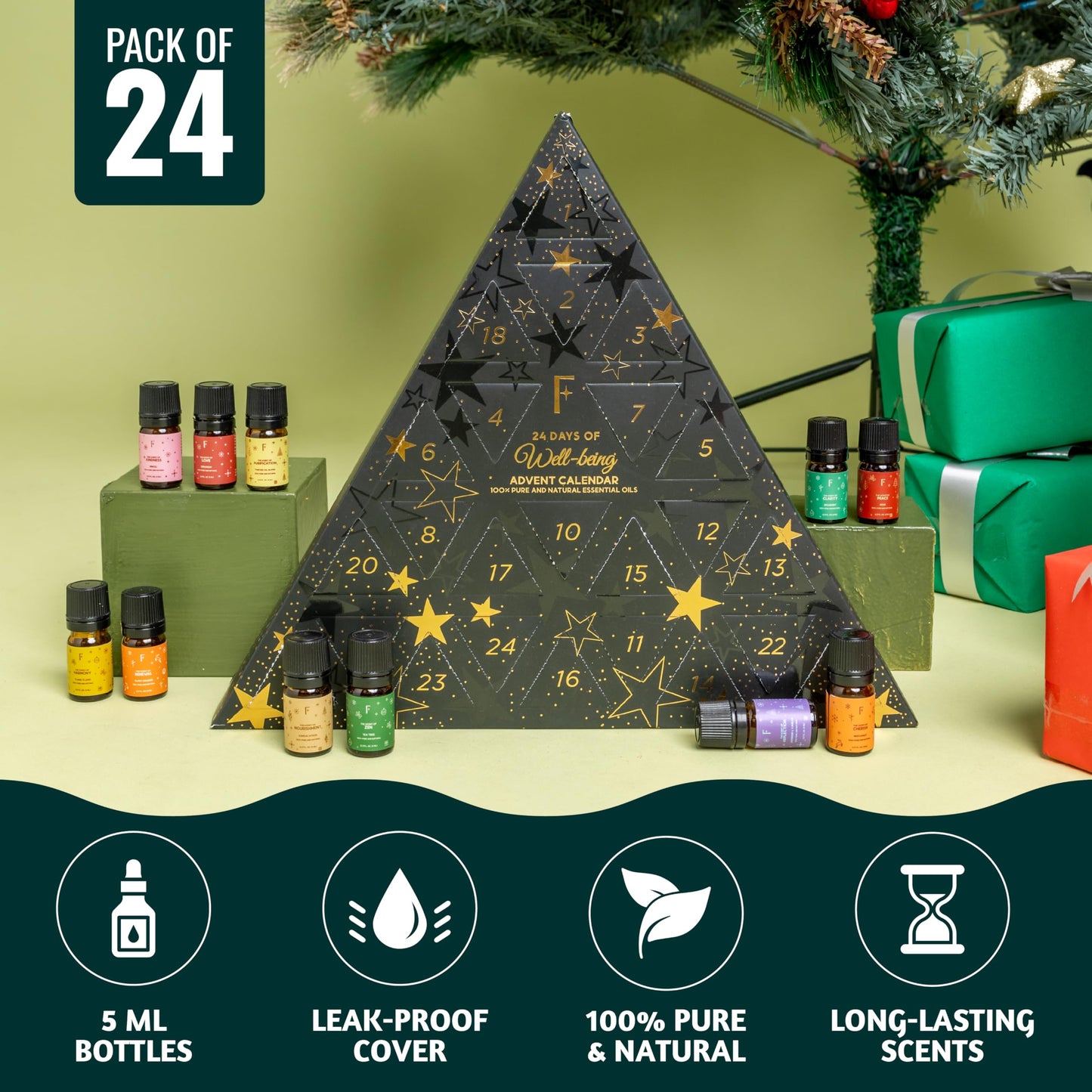 Folkulture Advent Calendar 2025 – 24 Essential Oils for Diffuser | Vanilla, Rosemary & Peppermint