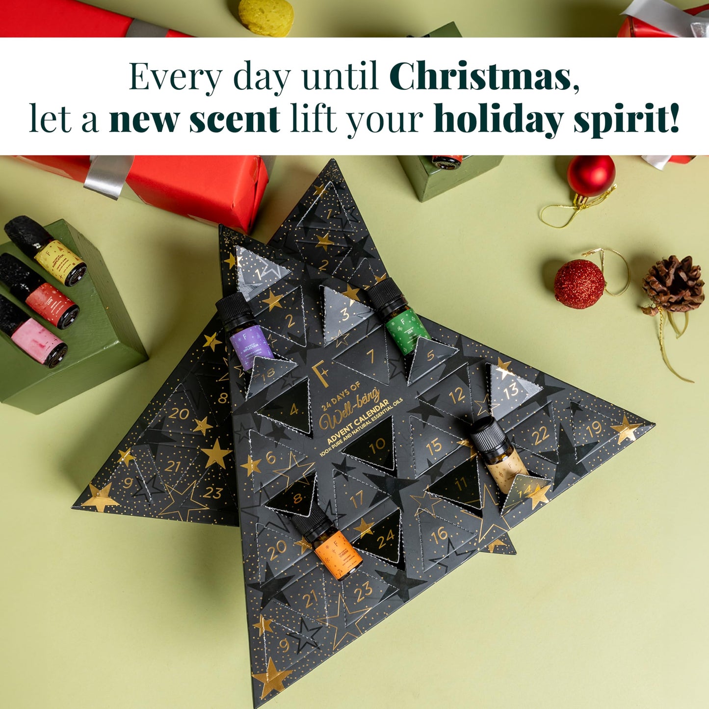 Folkulture Advent Calendar 2025 – 24 Essential Oils for Diffuser | Vanilla, Rosemary & Peppermint