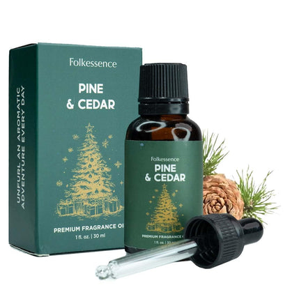 Folkulture Christmas Essential Oil for Diffuser | Pine & Cedarwood Fragrance Oil – 1.01 Fl Oz with Dropper | Aromatherapy Oils, Diffuser Oil Blends | Gift for Women