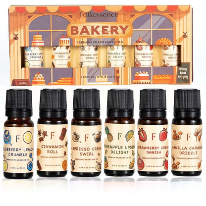 Folkulture Christmas Essential Oils for Home | Set of 6 (0.34 fl oz x 6) Bakery Essential-Oil for Diffuser, Relaxation | Strawberry, Vanilla Essential Oil for Aromatherapy | Christmas Gifts for Women