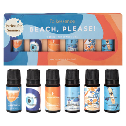 Folkulture Essential Oils for Home – Set of 6 Diffuser Oils (0.34 fl oz each) Beach Collection