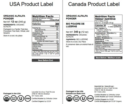 Food to Live Organic Alfalfa Powder 12 oz – Non-GMO, Vegan, Fiber & Protein