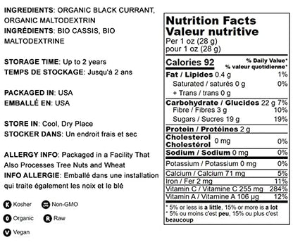 Food to Live Organic Black Currant Juice Powder, 8 oz — Non-GMO, Raw, Kosher, Vegan Superfood (Contains Maltodextrin)