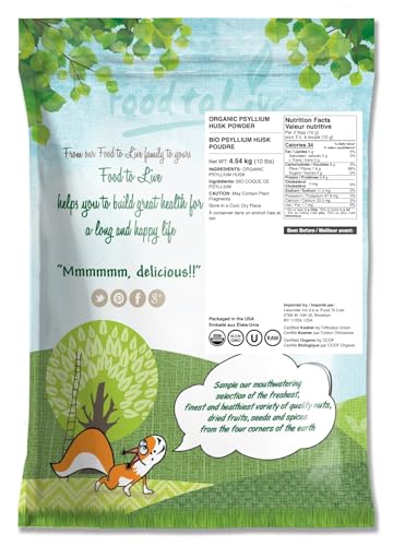 Food to Live Organic Psyllium Husk Powder 10 lb – Non-GMO, Kosher, Ultra Fine