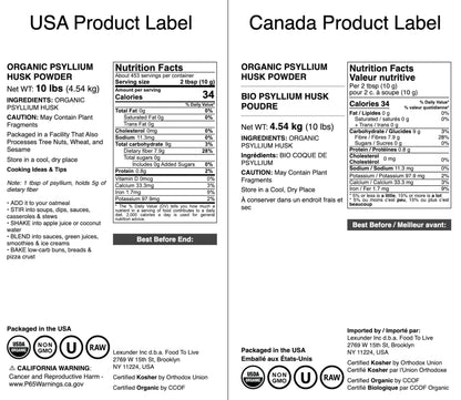 Food to Live Organic Psyllium Husk Powder 10 lb – Non-GMO, Kosher, Ultra Fine
